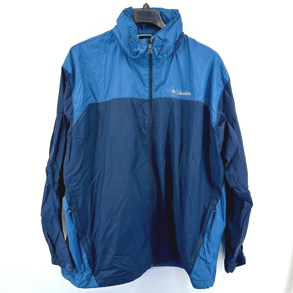 Columbia Jacket Mens XXL Blue Colorblock Full Zip Windbreaker Hooded XM2296